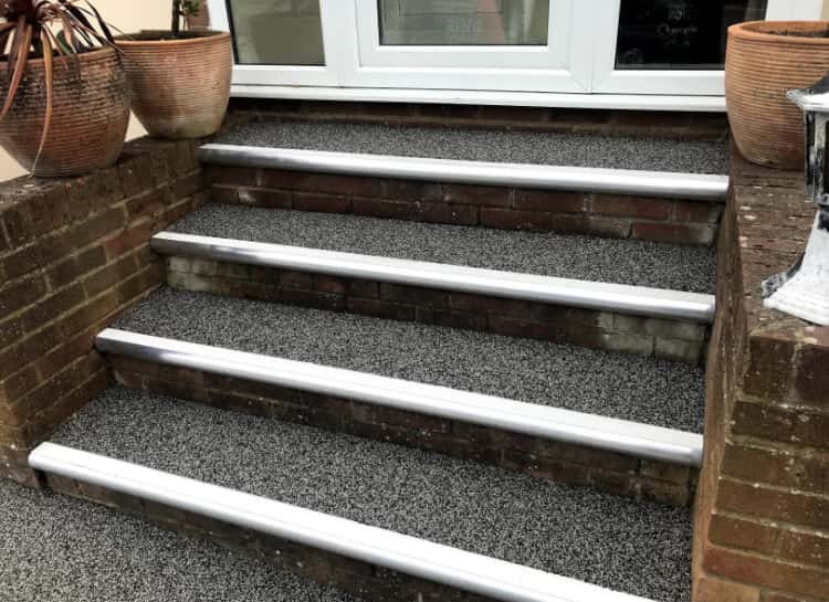 This is a photo of a Resin bound stair path carried out in Cardiff. All works done by Resin Driveways Cardiff